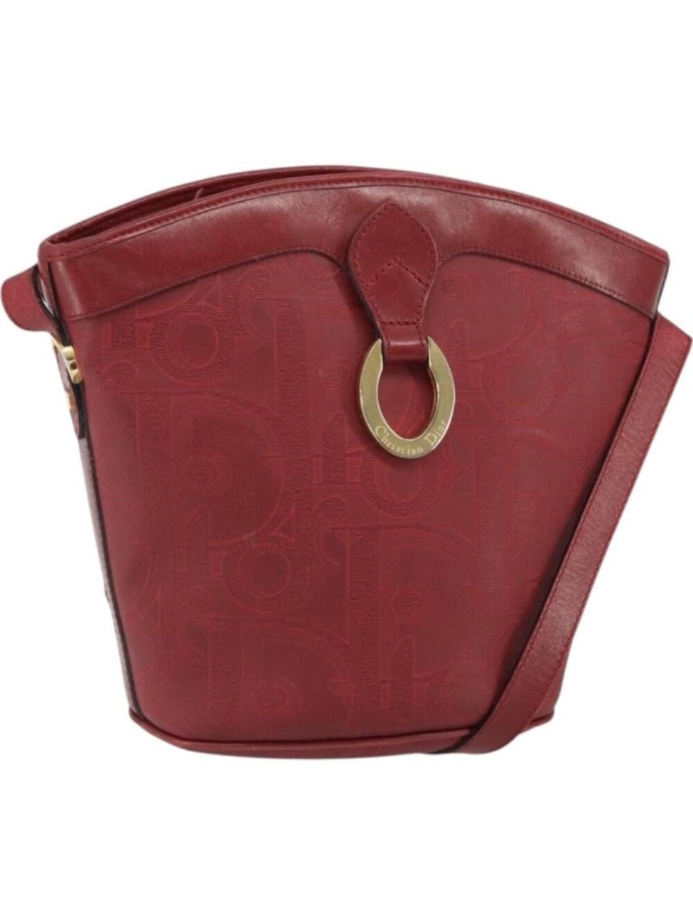 Christian Dior Trotter Canvas Shoulder Bag PVC Red Gold